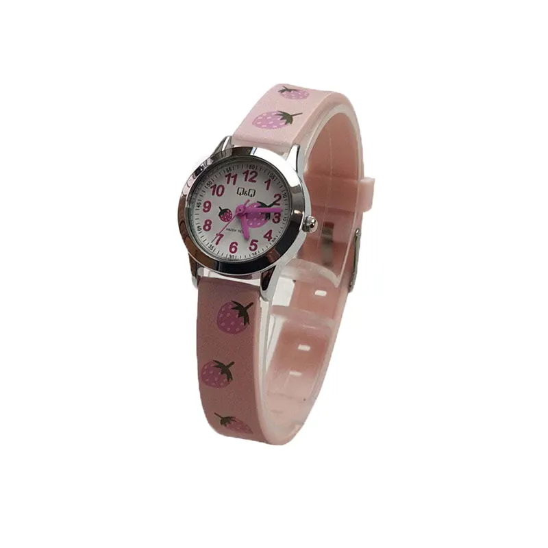 Q&Q Japan Quartz White Dial Resin Pink Strap Watch- QC29J304Y